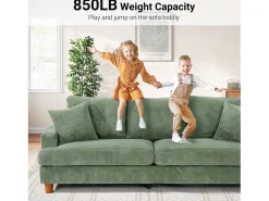 Sofá de veludo com nervuras com telhas de 3, grande sofá reto e acolchoado moderno com assentos extras profundos de 53cm - 2 almofadas - 220x76x84cm - verde