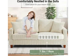 Sofá de veludo cotelê de 2 lugares, Sofá estofado moderno reto grande com assentos extra profundos 56cm - 2 almofadas - 178x76x89cm - Bege