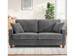 Sofá de veludo cotelê de 2 lugares, Sofá estofado moderno reto grande com assentos extra profundos 56cm - 2 almofadas - 178x76x89cm - Cinzento