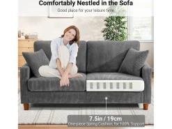 Sofá de veludo cotelê de 2 lugares, Sofá estofado moderno reto grande com assentos extra profundos 56cm - 2 almofadas - 178x76x89cm - Cinzento