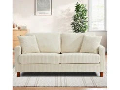 Sofá de veludo de 2 -sete, com 2 almofadas, assentos profundos de 56cm, 178x76x89cm, bege
