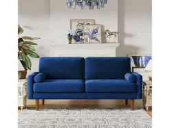 Sofá de veludo direito azul e madeira maciça - 3 lugares - carga máxima 300kg - 176x78x85cm