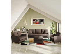 Sofá de veludo marrom e confortável de 2 - Sofá de veludo marrom, com assento profundo de 55cm e apoios de braços - 128x78x89cm