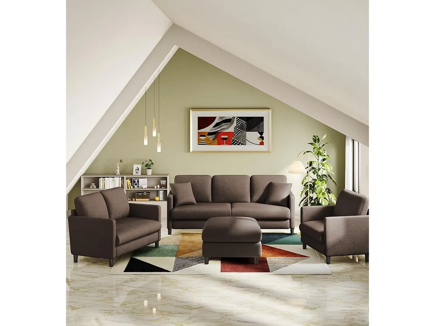 Sofá de veludo marrom e confortável de 2 - Sofá de veludo marrom, com assento profundo de 55cm e apoios de braços - 128x78x89cm