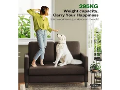 Sofá de veludo marrom e confortável de 2 - Sofá de veludo marrom, com assento profundo de 55cm e apoios de braços - 128x78x89cm