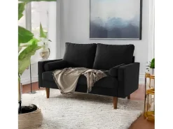 Sofá de veludo preto de 2 - sofá, sofá moderno da sala de estar, com apoios de braços cônicos e pés, uma parte de baixo - 148,5x78x85cm