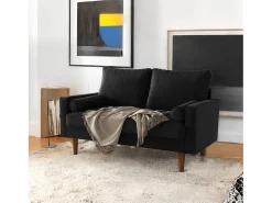 Sofá de veludo preto de 2 - sofá, sofá moderno da sala de estar, com apoios de braços cônicos e pés, uma parte de baixo - 148,5x78x85cm
