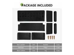 Sofá de veludo preto de 2 - sofá, sofá moderno da sala de estar, com apoios de braços cônicos e pés, uma parte de baixo - 148,5x78x85cm