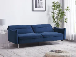 Sofá design conversível de 3 lugares em veludo azul BETTY