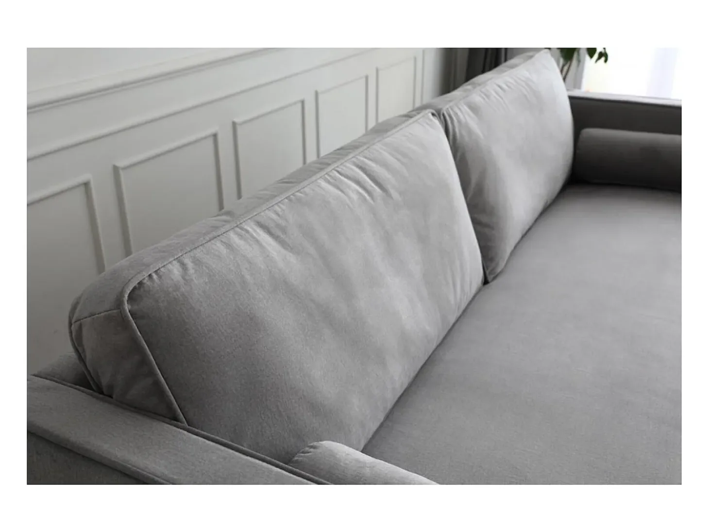 Sofá direito de design vintage de 3 lugares em veludo cinza claro NALHA - Estilo Escandinavo
