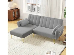 Sofá dobrável de 3 lugares - 191,5 x 130 x 80 cm - sofá de canto com função de cama - veludo - cinza