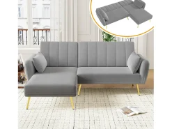 Sofá dobrável de 3 lugares - 191,5 x 130 x 80 cm - sofá de canto com função de cama - veludo - cinza