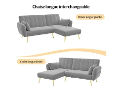 Sofá dobrável de 3 lugares - 191,5 x 130 x 80 cm - sofá de canto com função de cama - veludo - cinza