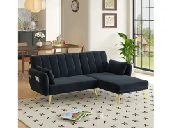 Sofá dobrável de 3 lugares - 191,5 x 130 x 80 cm - sofá de canto com função de dormir - veludo - preto