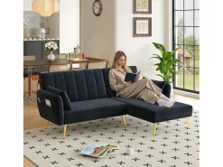 Sofá dobrável moderno - Sofá em L - Sofá-cama com canto adicional - preto