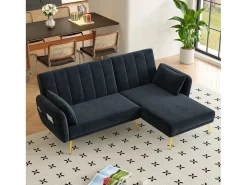 Sofá dobrável moderno - Sofá em L - Sofá-cama com canto adicional - preto