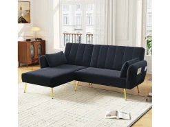 Sofá dobrável moderno - Sofá em L - Sofá-cama com canto adicional - preto