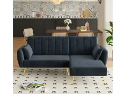 Sofá dobrável moderno - Sofá em L - Sofá-cama com canto adicional - preto