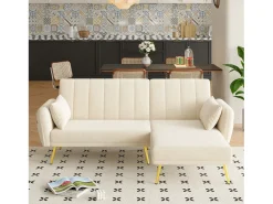 Sofá dobrável moderno - Sofá em L - Sofá-cama com canto adicional - bege