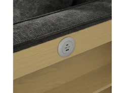 Sofá dobrável moderno para 2 pessoas - com porta-copos - com portas de carregamento USB - com almofadas - tecido de pelúcia - Cinza