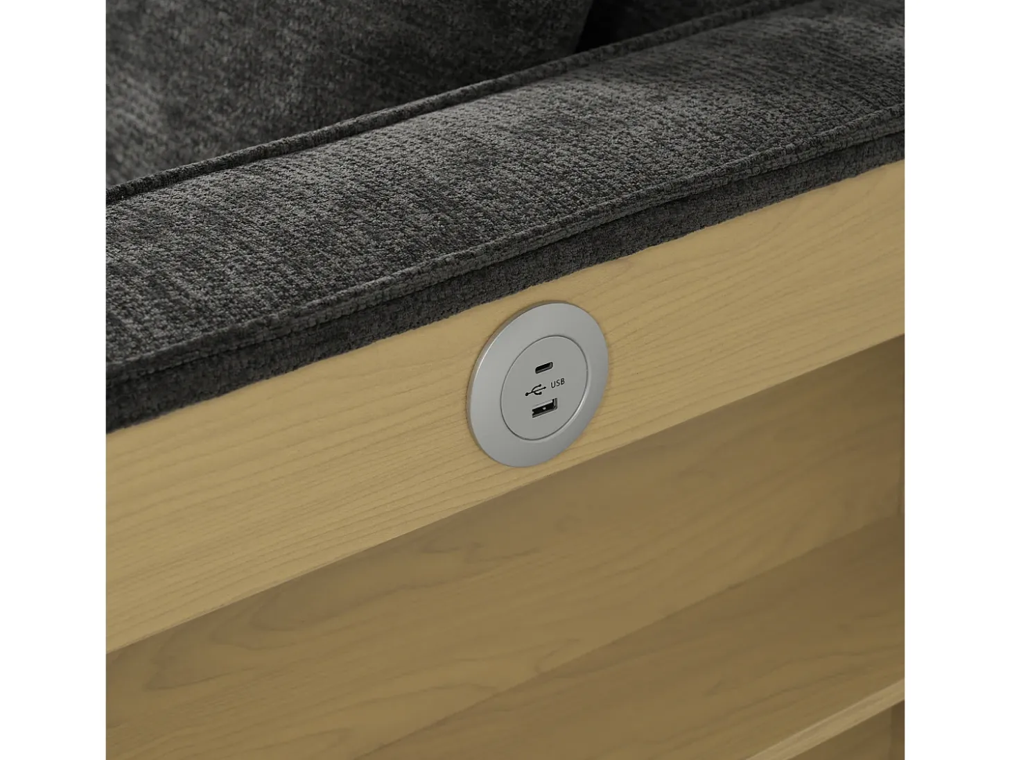Sofá dobrável moderno para 2 pessoas - com porta-copos - com portas de carregamento USB - com almofadas - tecido de pelúcia - Cinza