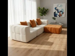 Sofá Eden Completo 3 lugares - branco laranja
