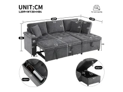 Sofá em L com sofá-cama arquivado - com espaço de armazenamento - carregamento USB - 2 almofadas - Cinza