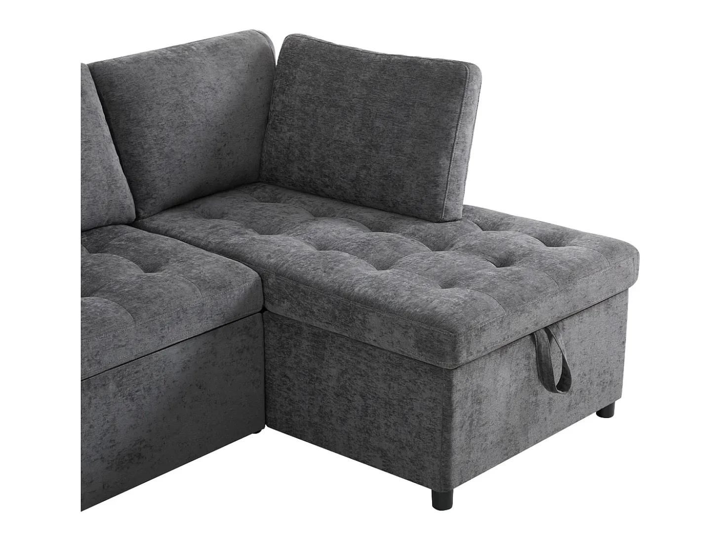 Sofá em L com sofá-cama arquivado - com espaço de armazenamento - carregamento USB - 2 almofadas - Cinza