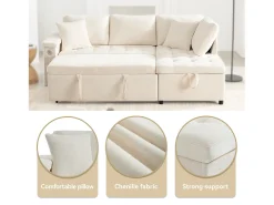 Sofá em L com sofá-cama arquivado - com espaço de armazenamento - carregamento USB - 2 almofadas - Bege