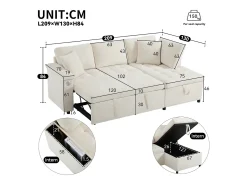 Sofá em L com sofá-cama arquivado - com espaço de armazenamento - carregamento USB - 2 almofadas - Bege