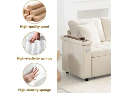 Sofá em L com sofá-cama arquivado - com espaço de armazenamento - carregamento USB - 2 almofadas - Bege