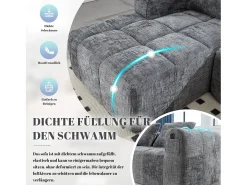 Sofá em L de 3 lugares - 250 x 158 x 60 cm - com chaise longue + braços + 3 almofadas - Chenille - cinza