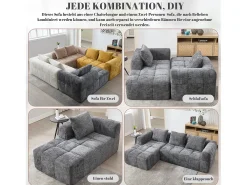 Sofá em L de 3 lugares - 250 x 158 x 60 cm - com chaise longue + braços + 3 almofadas - Chenille - cinza