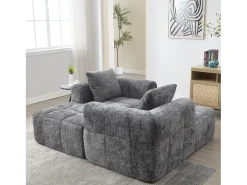 Sofá em L de 3 lugares - 250 x 158 x 60 cm - com chaise longue + braços + 3 almofadas - Chenille - cinza