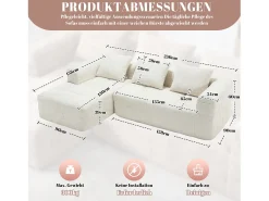 Sofá em L de 3 lugares - 250 x 158 x 60 cm - com chaise longue + braços + 3 almofadas - Chenille - bege
