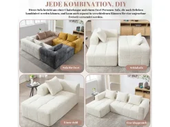 Sofá em L de 3 lugares - 250 x 158 x 60 cm - com chaise longue + braços + 3 almofadas - Chenille - bege