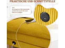 Sofá em U - 265 x 135 x 88 cm - com LEDs + porta USB-C + 4 almofadas - veludo - amarelo