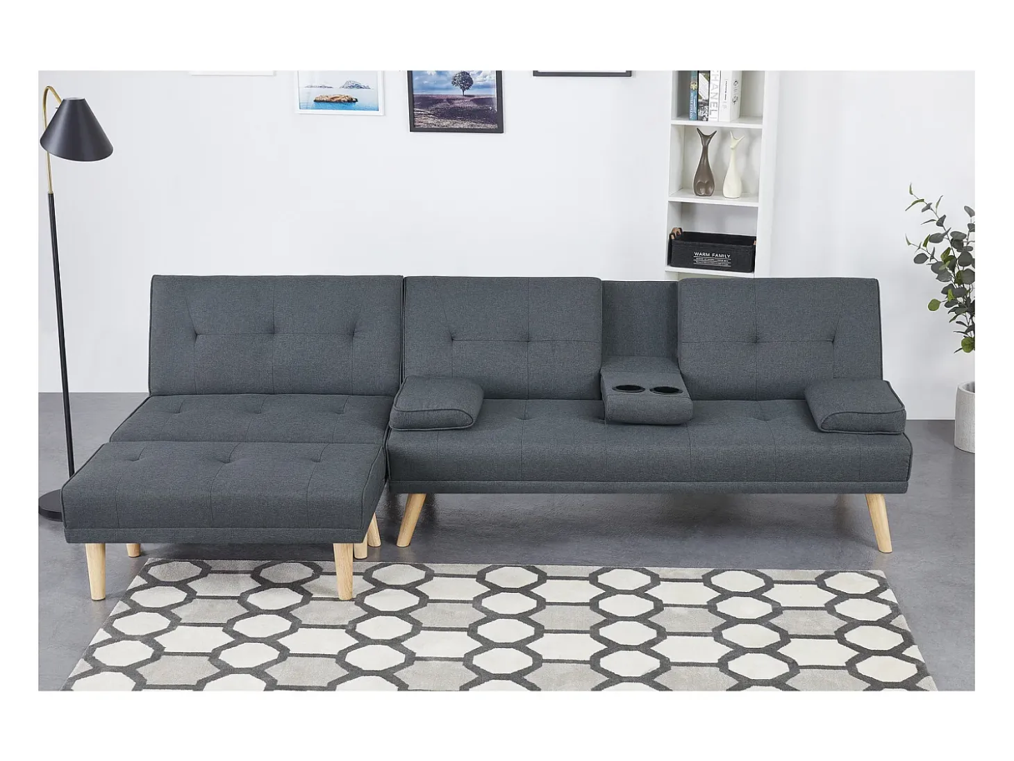 Sofá escandinavo conversível e modular de 5 lugares em tecido cinza STOCKHOLM