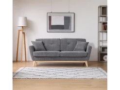 Sofá Escandinavo de 3 Lugares em Veludo Cotelê Cinza Claro HOGA - Estilo Nórdico, Confortável e Elegante