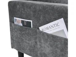 Sofá estofado em L de 3 lugares - 202 x 137 x 80 cm - com portas USB e Tipo C + 2 porta-copos - linho - cinza