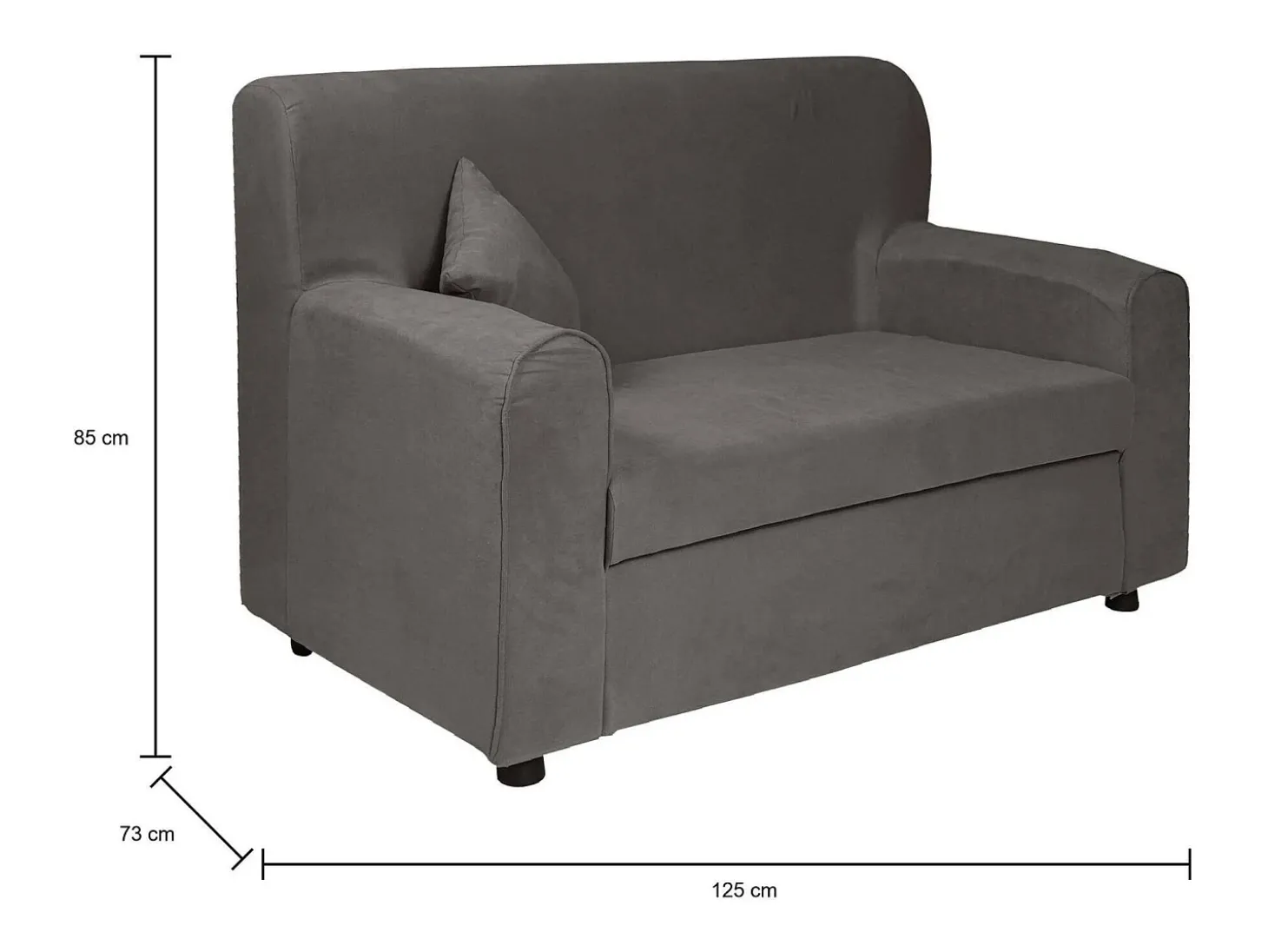 Sofá fixo 0, Sofá moderno de sala de 2 lugares em tecido, com braços e 2 almofadas incluídas, Fabricado na Itália, 125x73h85 cm, Cinza