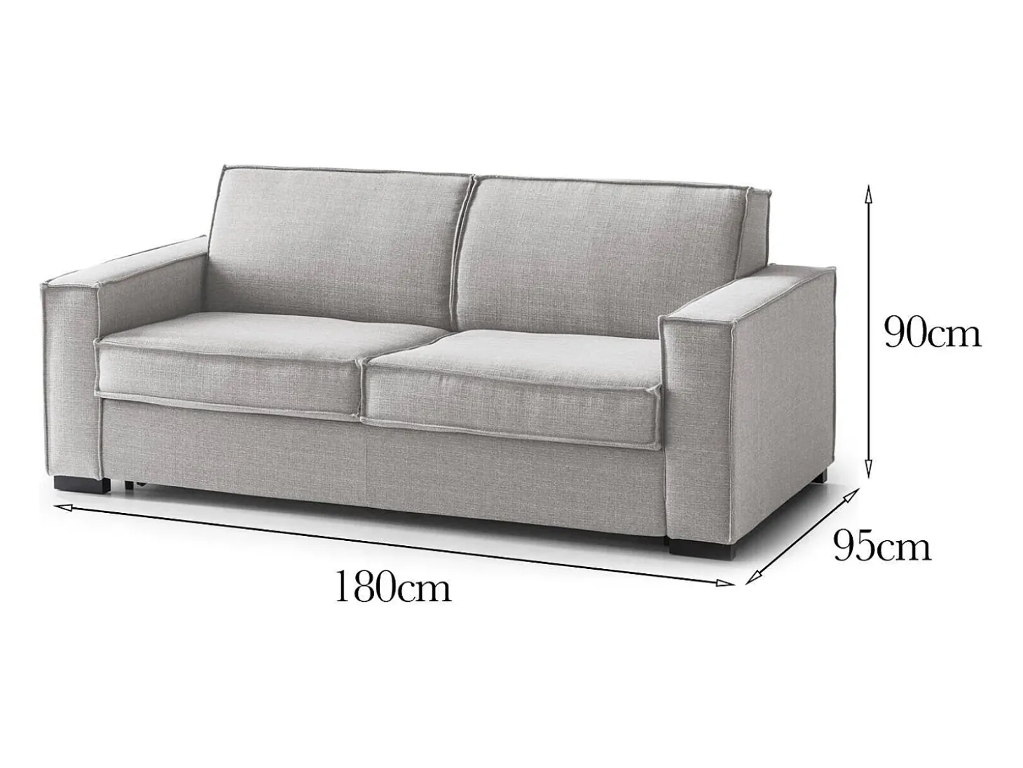 Sofá fixo Daalder, sofá de 2 lugares, 100% Fabricado na Itália, Sofá da sala em tecido, com braços padrão, 180x95h90 cm, Cinza