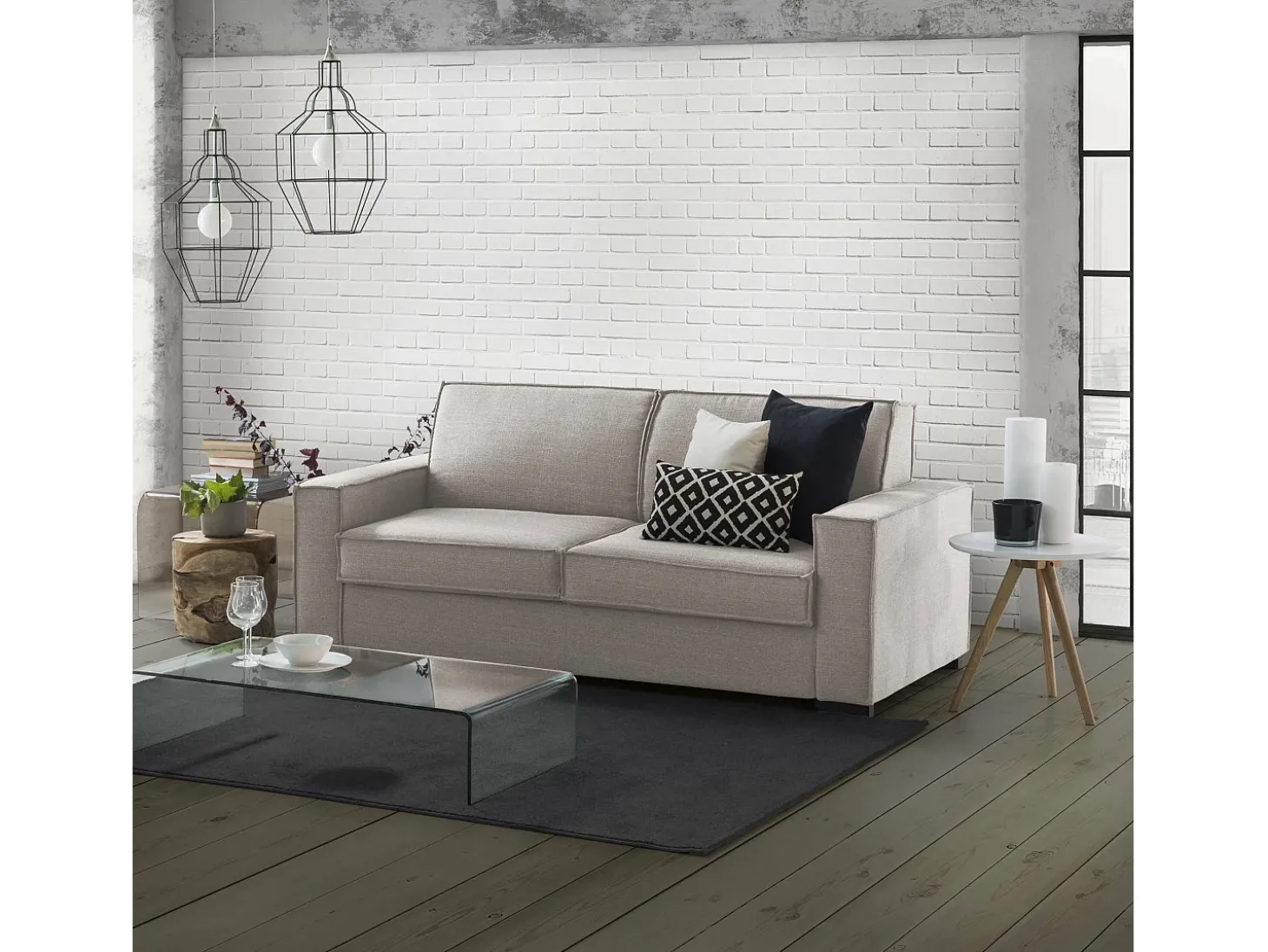 Sofá fixo Daalder, sofá de 2 lugares, 100% Fabricado na Itália, Sofá da sala em tecido, com braços padrão, 180x95h90 cm, Taupe