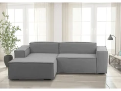 Sofá fixo Daniela, Sofá modular grande de 2 lugares com península esquerda, 100% Fabricado na Itália, Sofá de tecido moderno, 240x170h70 cm, Cinza