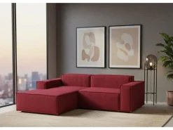 Sofá fixo Daniela, Sofá modular grande de 2 lugares com península esquerda, 100% Fabricado na Itália, Sofá de tecido moderno, 240x170h70 cm, Vermelho