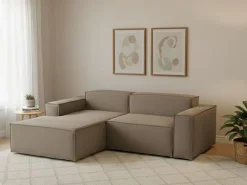 Sofá fixo Daniela, Sofá modular grande de 2 lugares com península esquerda, 100% Fabricado na Itália, Sofá de tecido moderno, 240x170h70 cm, Taupe