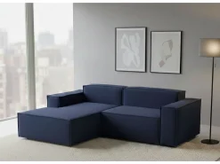Sofá fixo Daniela, Sofá modular grande de 2 lugares com península esquerda, 100% Fabricado na Itália, Sofá de tecido moderno, 240x170h70 cm, Azul