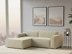 Sofá fixo Daniela, Sofá modular grande de 2 lugares com península esquerda, 100% Fabricado na Itália, Sofá de tecido moderno, 240x170h70 cm, Bege