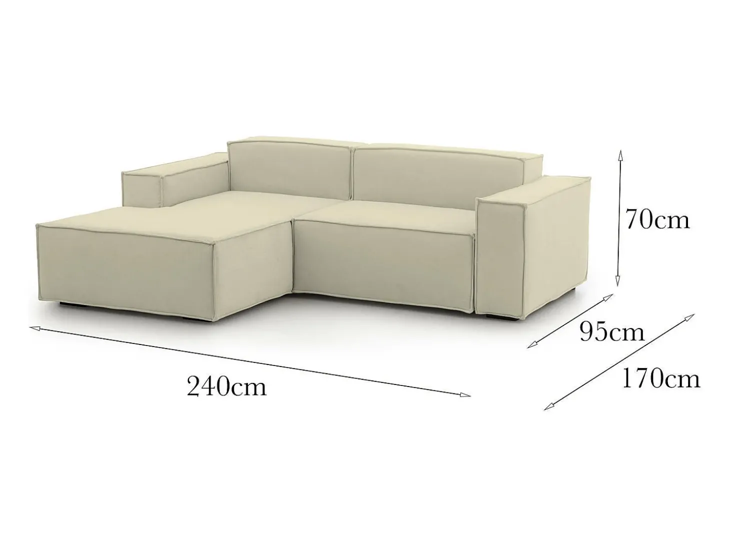 Sofá fixo Daniela, Sofá modular grande de 2 lugares com península esquerda, 100% Fabricado na Itália, Sofá de tecido moderno, 240x170h70 cm, Bege