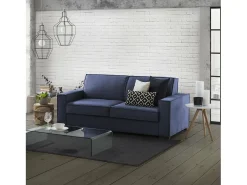 Sofá fixo Dauder, sofá de 2 lugares, 100% Fabricado na Itália, Sofá da sala em tecido, com braços finos, 160x95h90 cm, Azul